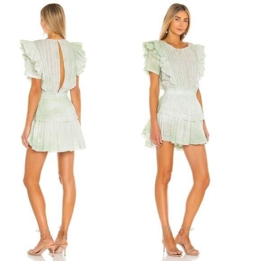 LoveShackFancy Green Flutter Sleeve Mini Dress - Picture 2 of 4